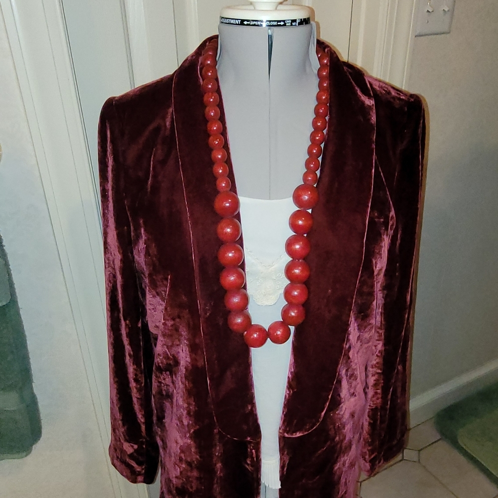 Revolve House of Harlow 1960 Chloe Boyfriend Burgundy Velvet Blazer Jacket - Picture 9 of 15